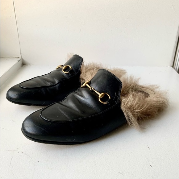 Gucci Princetown Leather & Lamb Fur Mules - Picture 3 of 7